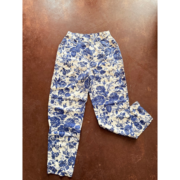 RALPH LAUREN 100% Linen Vintage Blue Floral Victorian Trousers - Picture 1 of 5